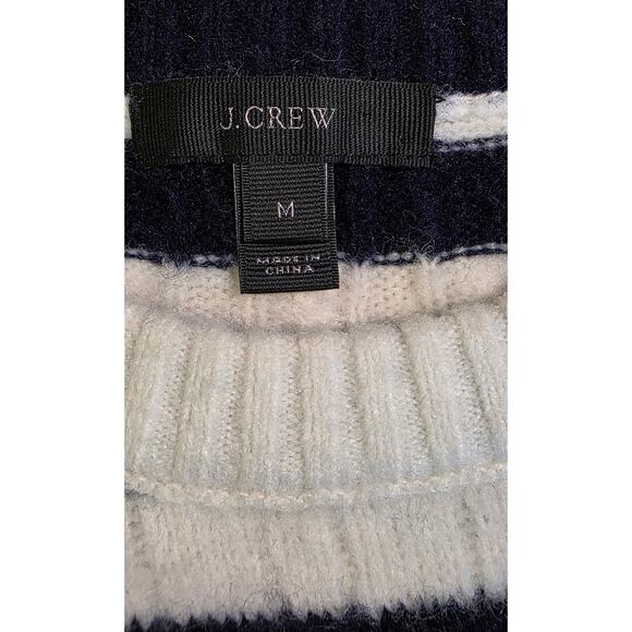 J.Crew Women M Wool Blend Striped cable knit sweater Side buttons Navy Blue - Picture 4 of 6